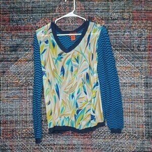 Missoni Target womens colorful geometric Mixed Media sheer vneck top XL EUC